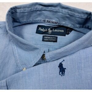 Polo Ralph Lauren Button Shirt Mens 2XL Blue Microcheck PONY LOGO Oxford Preppy